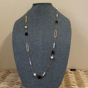 A New Day Long Necklace Gold Tone w Beads